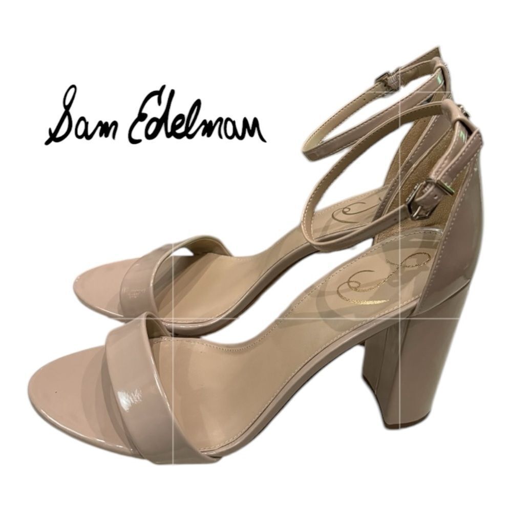 New Sam Edelman Women's Yaro Chai Latte Patent Block Heel Sandals 11